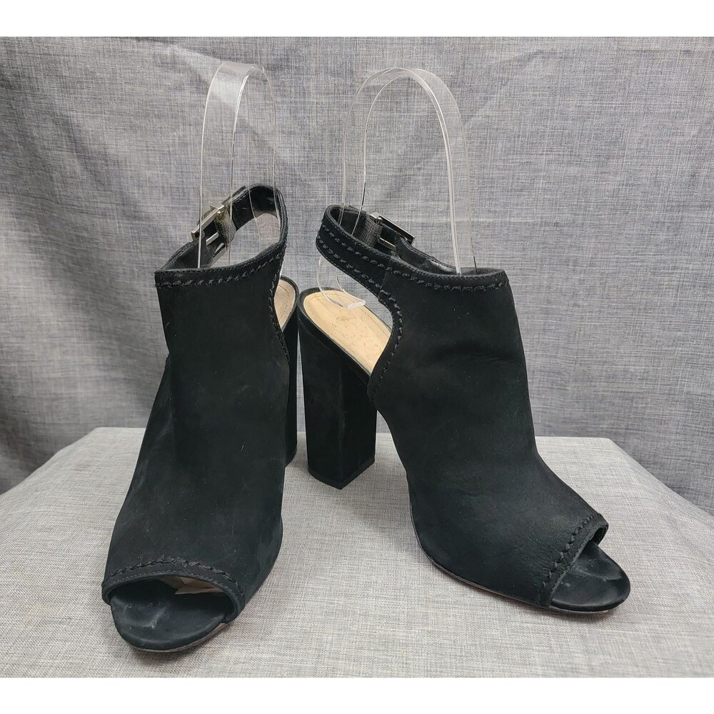 Schutz Suede Black Peep Toe 4" Block Heel Slingback Women's SZ 9B